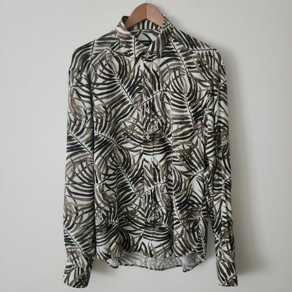 Balmain Other - Balmain Mens Viscose Button-Up Shirt Long Sleeve Olive Green Tropical Size L/XL